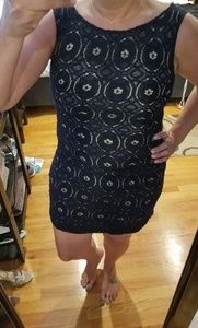 Navy size 6 lace crocheted nude underlay dress